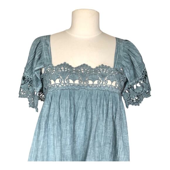 POL Square Neck Puff Sleeve Crochet Details Flowy Blouse Small NWOT - Picture 2 of 10